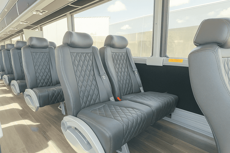 interior of Des Moines Minibus Company charter bus
